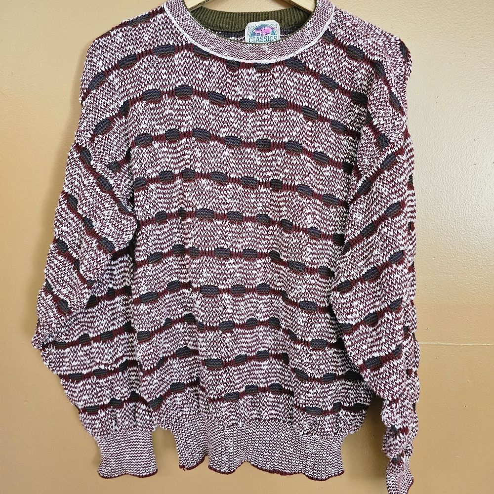 Puritan Classics Burgundy And White Knit Sweater